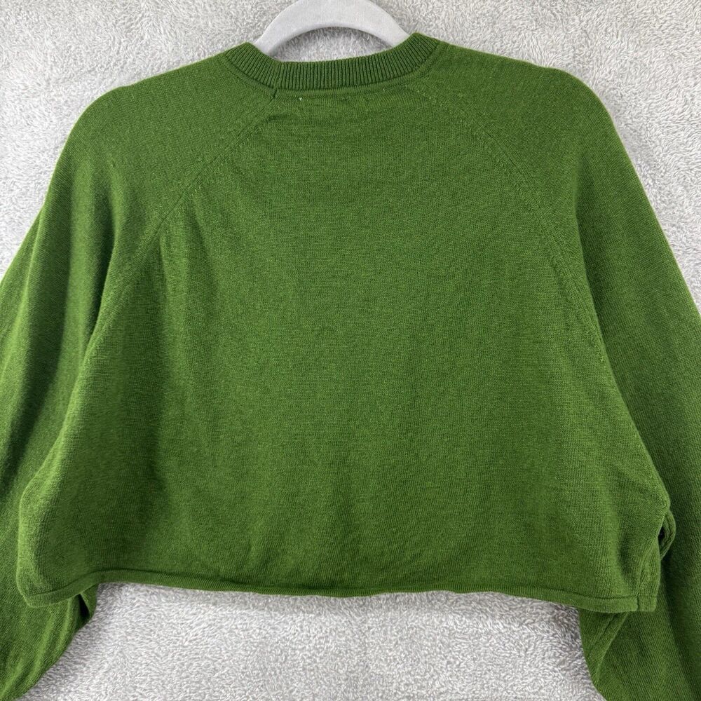 Zara Sweater Women M Green Knit Cropped Crew Neck Long Bishop Sleeve Relax Fit - Picture 6 of 9